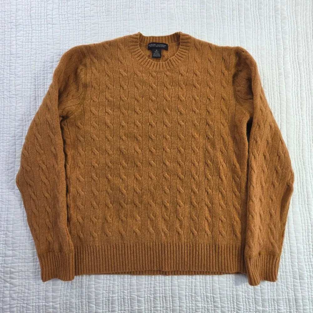 Banana Republic Angora Cashmere Wool Cable Knit Sweater Camel Mens M Flawed